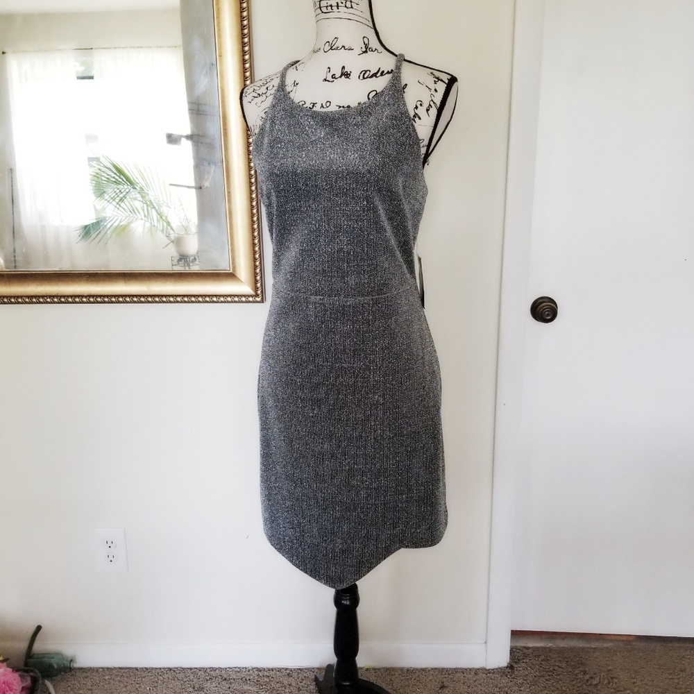 Express | Metallic Asymmetrical Hem Sheath Dress